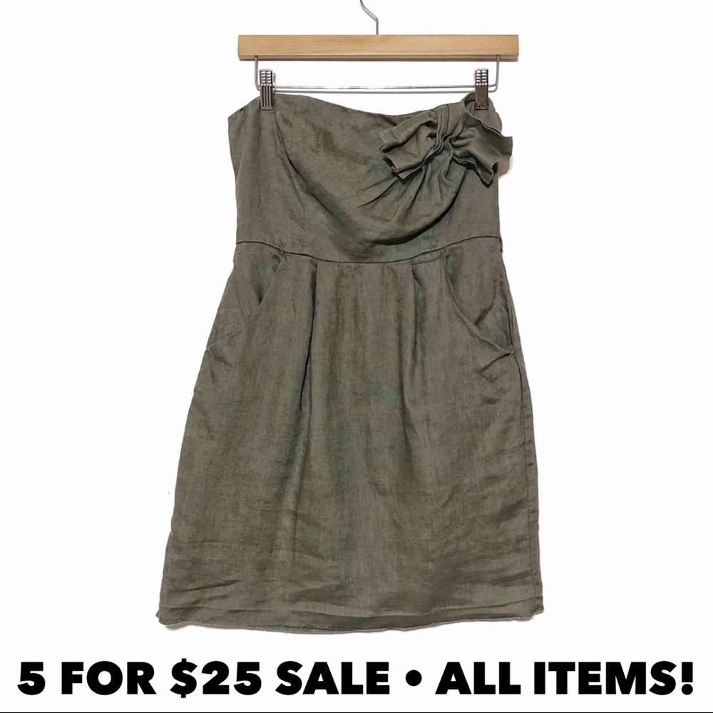 Pretty Good 100% Linen Sage Green Strapless Dress